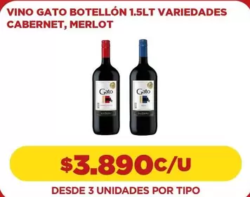 Gato   - vino gato botellón 1.5lt variedades, merlot
