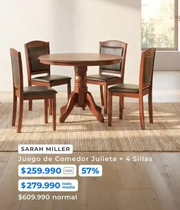 Miller - Juego De Comedor Julieta + 4 Sillas