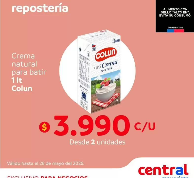 Colun - Crema Natural Para Batir