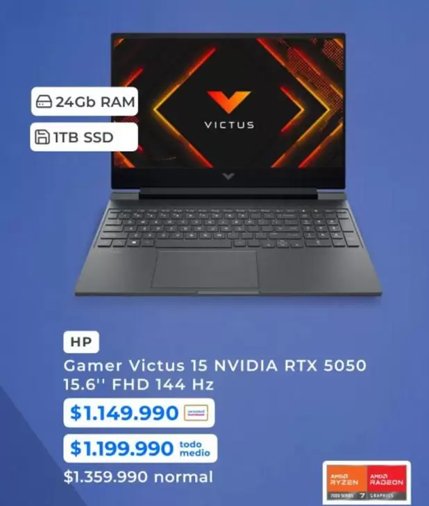 HP - Gamer Victus 15 Nvidia Rtx 5050 15.6" Fhd 144 Hz