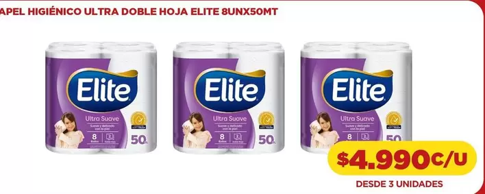 Elite - Papel Higienico Ultra Doble Hoja  8unx50mt