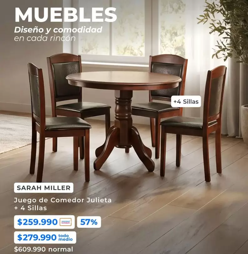 Miller - Juego De Comedor Julieta + 4 Sillas