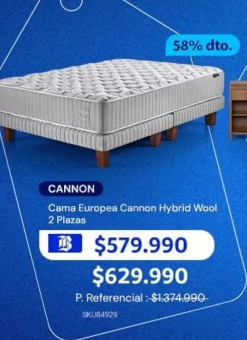 Cama Europea Cannon Hybrid Wool 2 Plazas