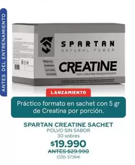 Power - Spartan Creatine Polyo Sin Sabor 30 Sobres