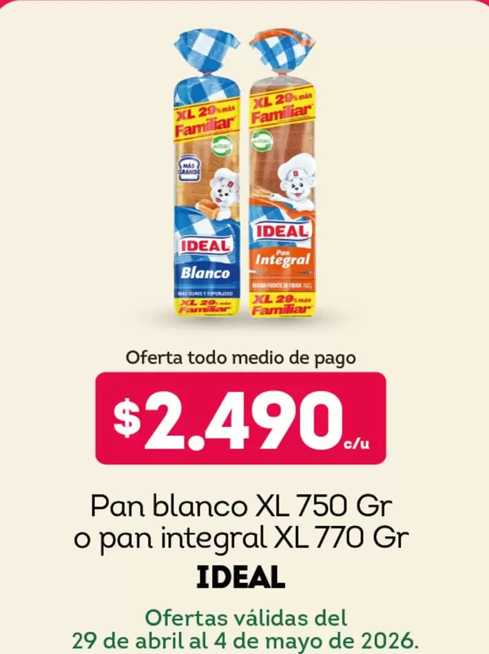 Ideal - Pan Blanco Xl 750 Gr O Pan Integral Xl 770 Gr