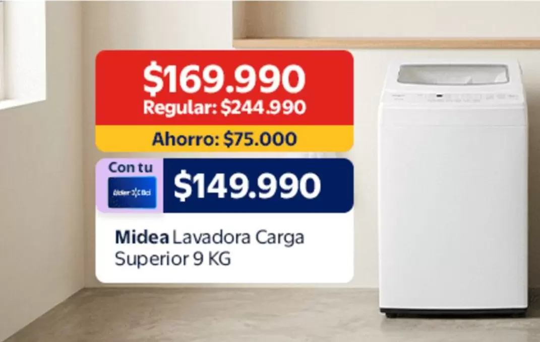 Midea - Lavadora Carga Superior 9 Kg