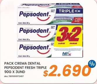 Pepsodent - Pack Crema Dental Fresh Triple 90G X 3Und
