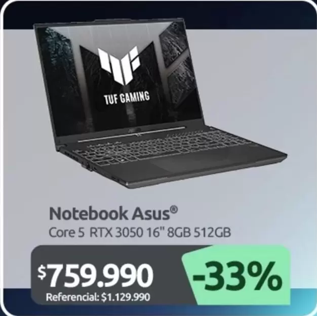 Asus - Notebook Core 5 Rtx 3050 16" 8gb 512gb