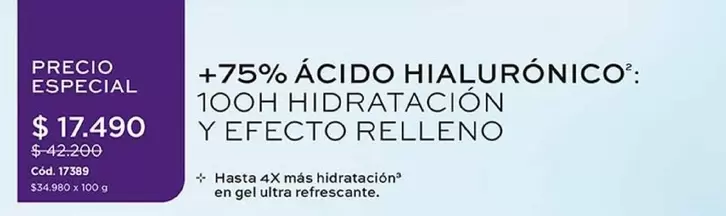 75% Ácido Hialurónico: 100h Hidratacion Y Efecto Relleno