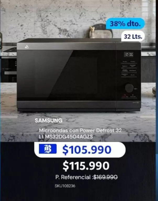 Samsung - Microondas Con Power Defrost 32 Lt Ms32dg4504ag25