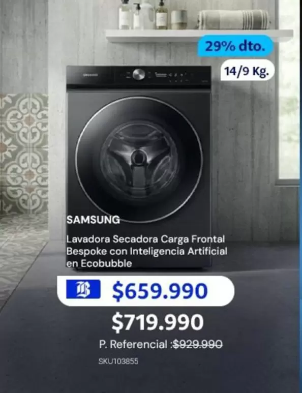 Samsung - Lavadora Secadora Carga Frontal Bespoke Con Inteliencia Artificial En Ecobubble