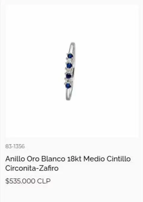 Anillo Oro Blanco 18kt Medio Cintillo Circonita-Zafiro
