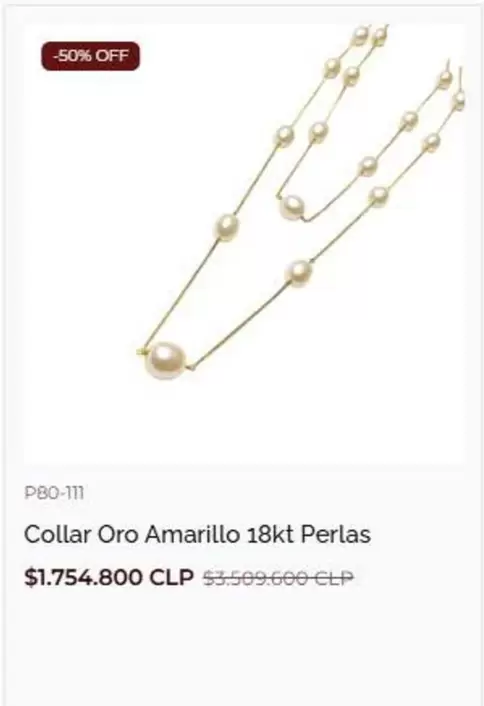 Collar Oro Amarillo 18kt Perlas