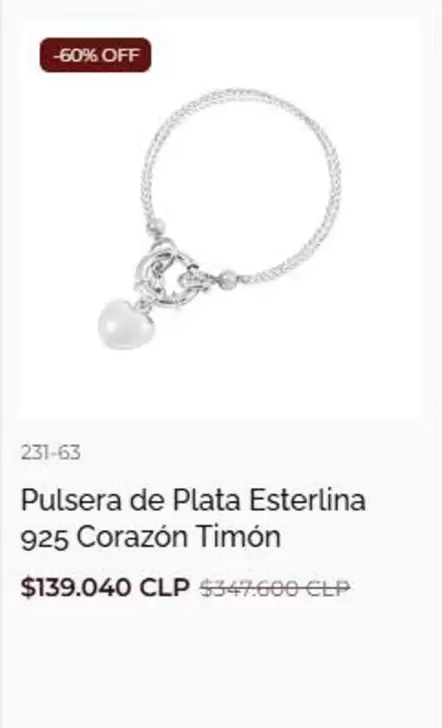 Pulsera De Plata Esterlina 925 Corazon Timón