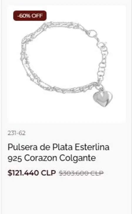 Pulsera De Plata Esterlina 925 Corazon Colgante