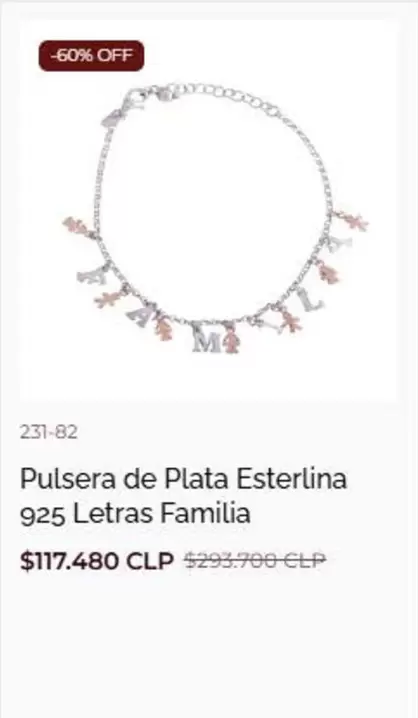 Pulsera De Plata Esterlina 925 Letras Familia
