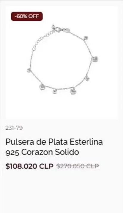Pulsera De Plata Esterlina 925 Corazon Solido