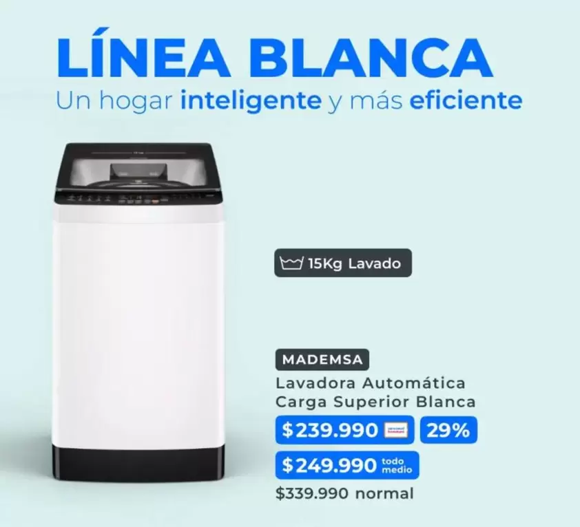 Mademsa - Lavadora Automática Carga Superior Blanca