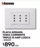 Bticino - Placa Armada Toma Corriente Triple 10 Amp Luzica