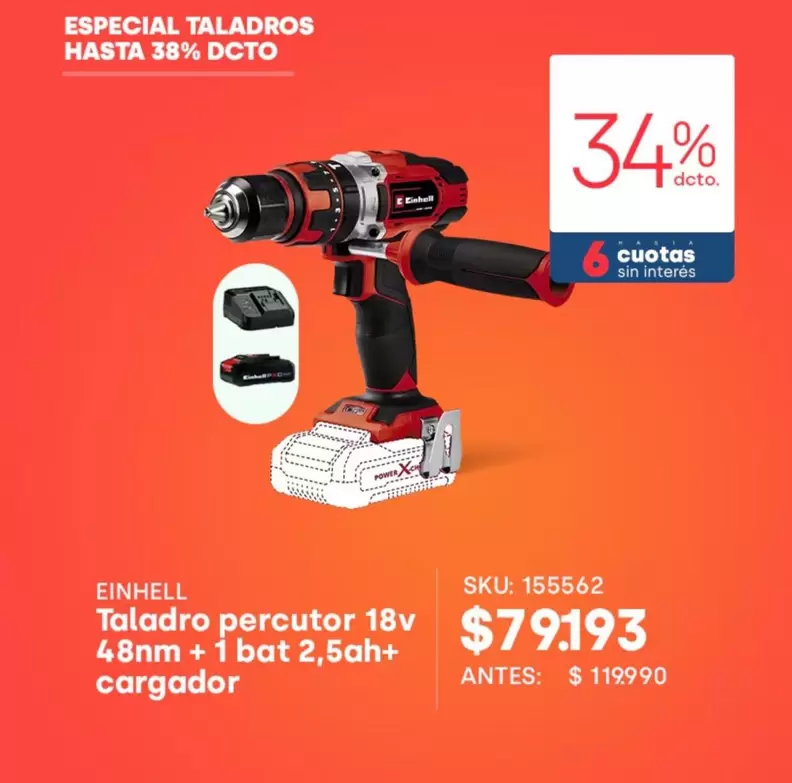Einhell - Taladro Percutor 18v 48m+ 1 Bat 2.5ah+ Cargador