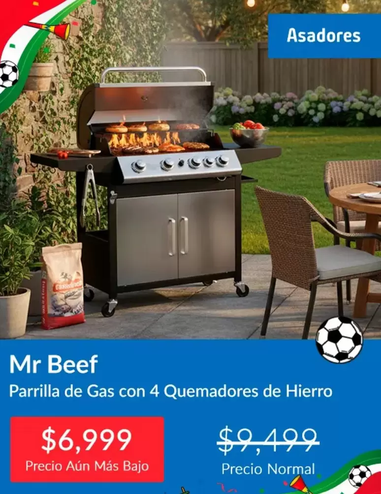 Mr. Beef - Parrilla De Gas Con 4 Quemadores De Hierro