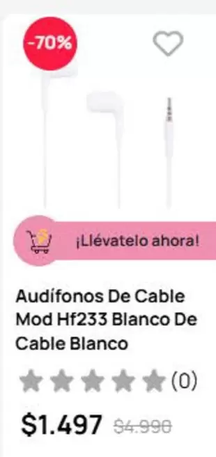 AUDIfonos De Cable Mod HF233 Blanco De Cable Blanco
