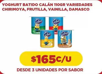 Calán - Yoghurt Batido Calar 110gr Variedades, Vainilla, Damasco