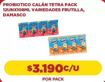 Calán - Probiotico Calàn Tetra Pack 12unx108ml Variedad Frutilla, Damasco