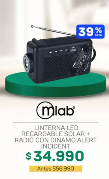 Linterna Led Recargable Solar + Radio Con Dinamo Alert Incident