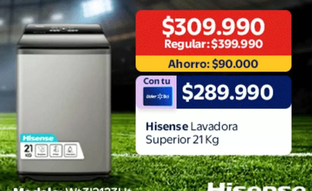 Hisense - Lavadora Superior 21kg