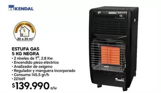 Kendal - Estufa Gas 5 Kg Negra