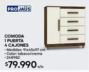 Comoda 1 Puerta 4 Cajones
