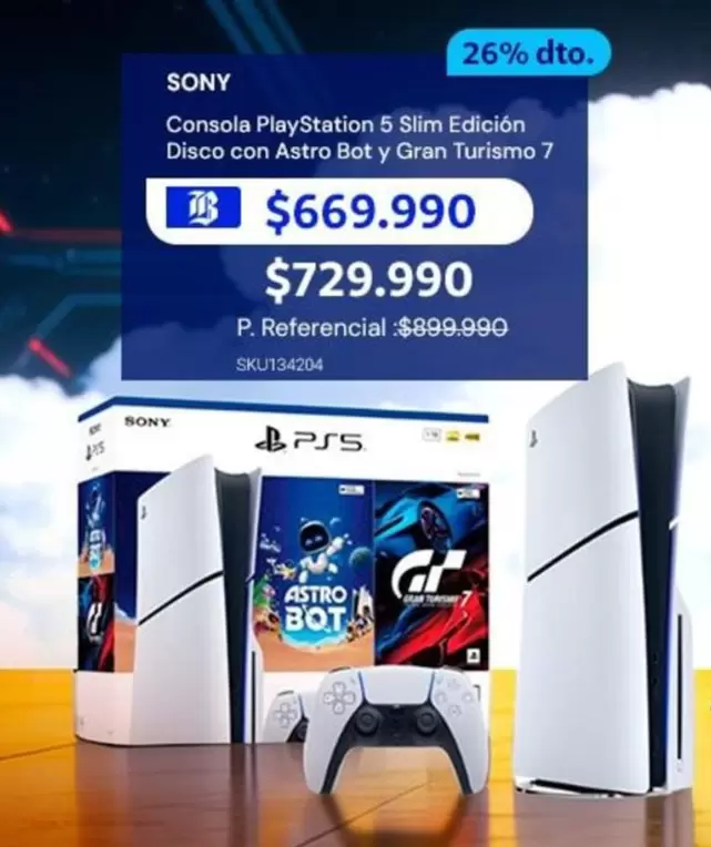 SONY - Consola Playstation 5 Slim Edición Disco Con Astro Bot Y Gran Turismo 7