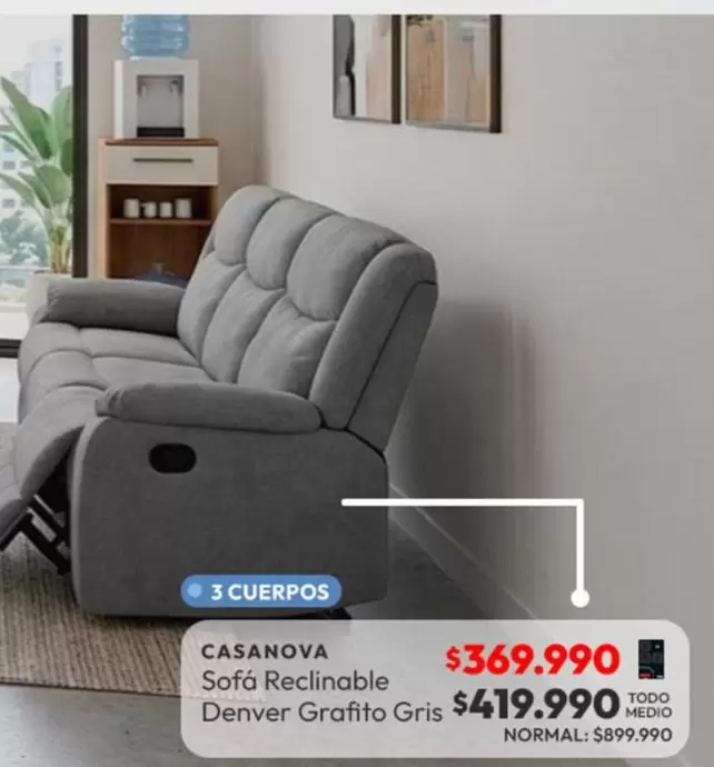 Sofá Reclinable Denver Grafito Gris