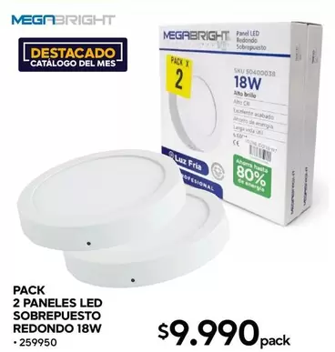 Pack 2 Paneles Led Sobrepuesto Redondo 18w