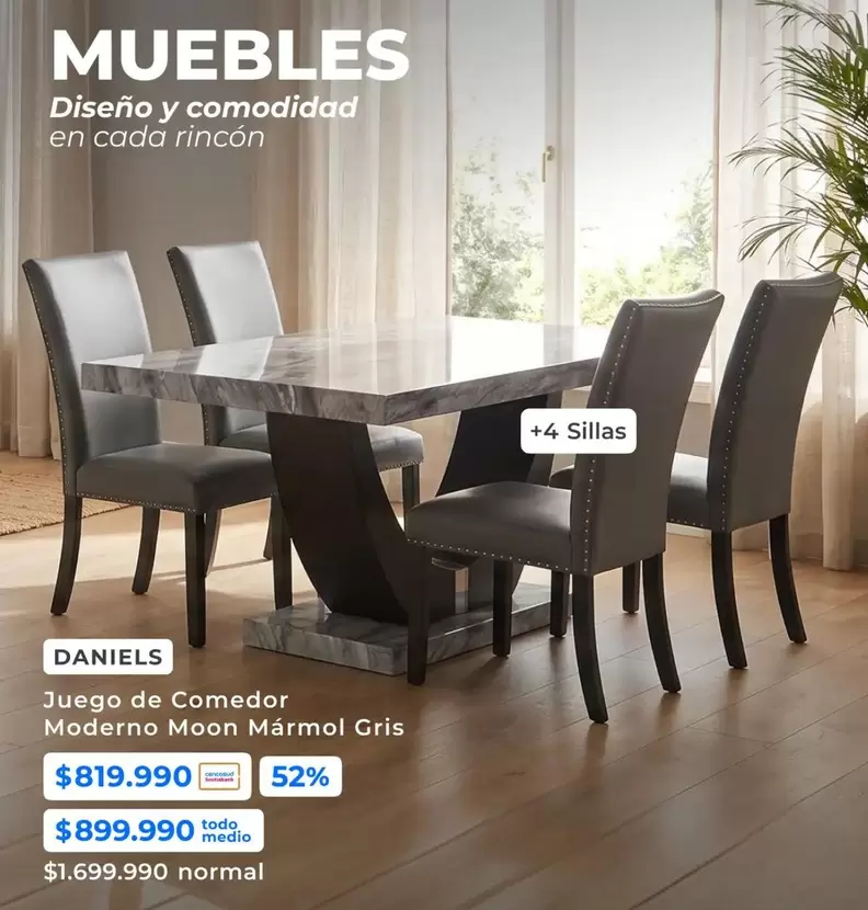 Juego De Comedor Moderno Mármol Gris