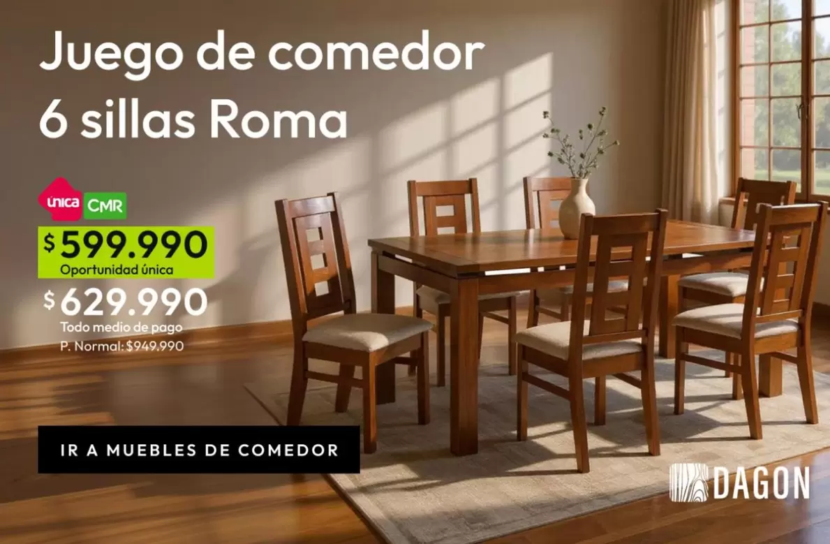Juego De Comedor 6 Sillas Roma
