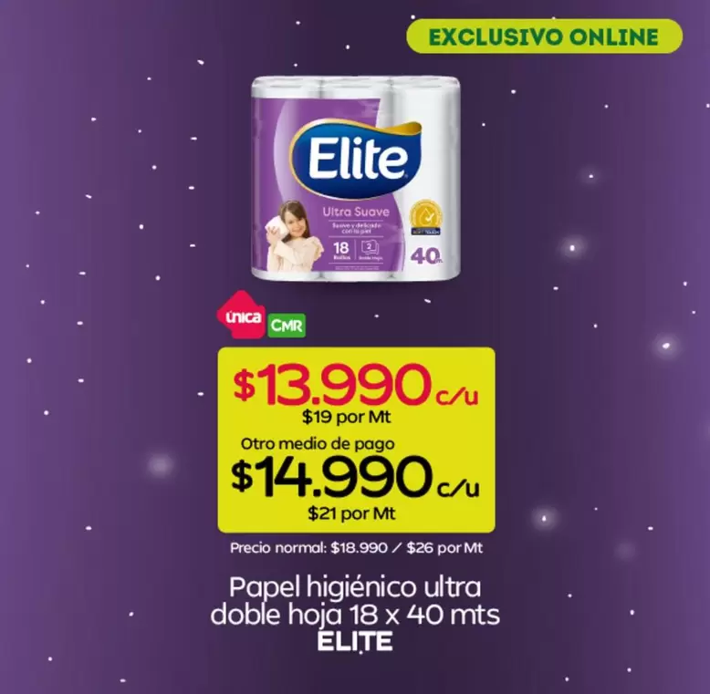 Elite - Papel Higiénico Ultra Doble Hoja 18 X 40 Mts