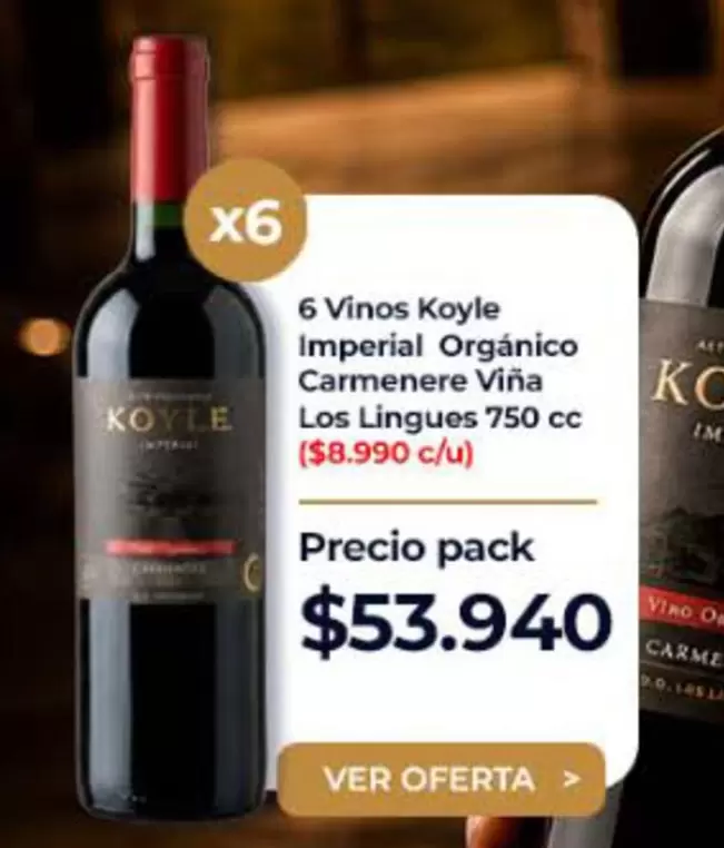 Imperial - 6 Vinos Orgánico Carmenere Vina Los Lingues
