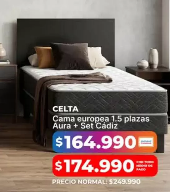 Celta - Cama Europea 1.5 Plazas Aura + Set Cadiz