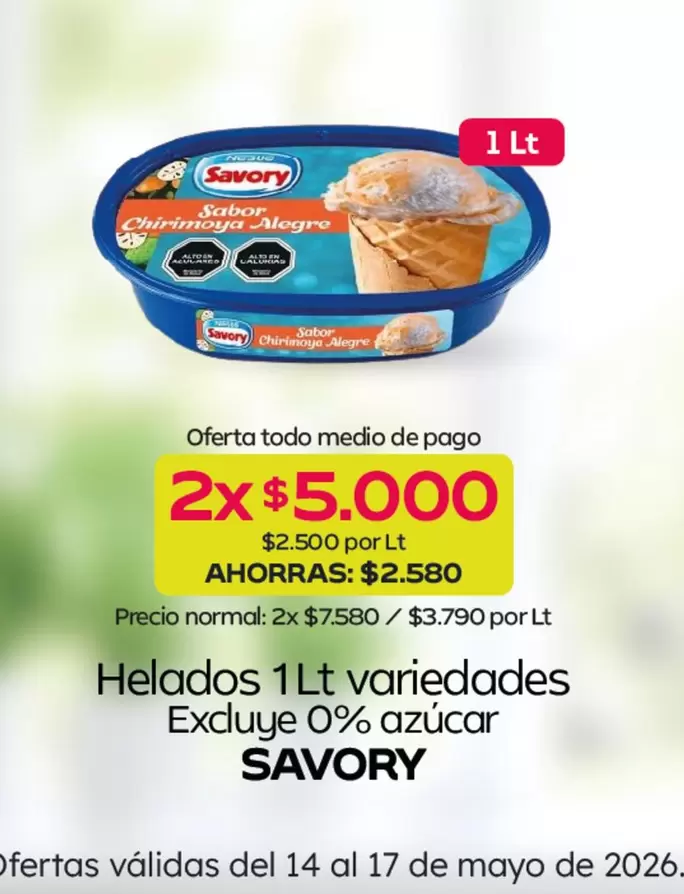 Savory - Helados 1Lt Variedads Excluye 0% Azucar