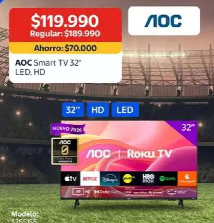 AOC - Smart Tv 32" LED,HD 32F15S