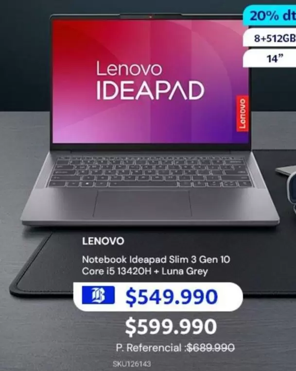 Lenovo - Notebook Ideapad Slim 3 Gen 10 Core I5 1340H + Luna Grey