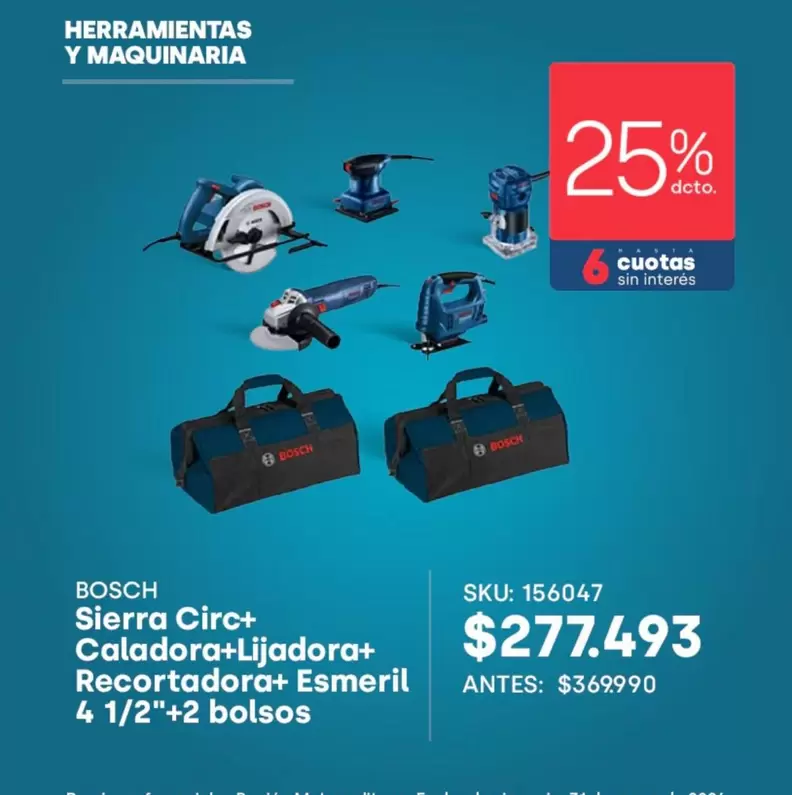 Bosch - Sierra Circ+ Caladora+Lijadora+ Recortadora+ Esmeril 4 1/2"+2 Bolsos