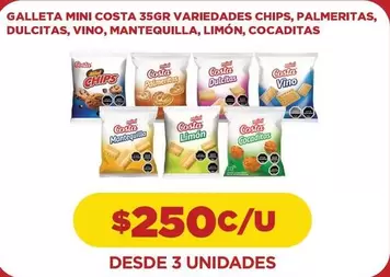 Costa - Galleta Mini  Variedades Chips, Palmeritas, Dulcitas, Vino, Mantequilla, Limón, Cocaditas