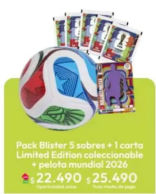 Pack Blister 5 Sobres + Carta Limited Edition Coleccionable + Pelota Mundial 2026