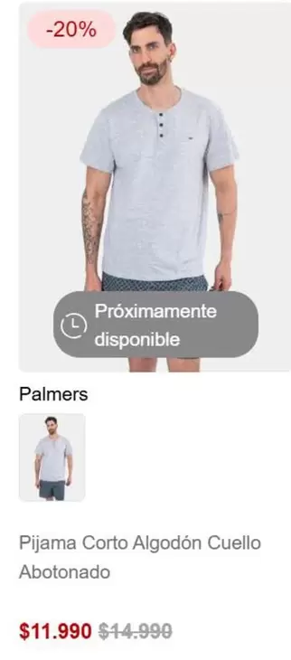 Palmer - Pijama Corto Algodón Cuello Abotondo
