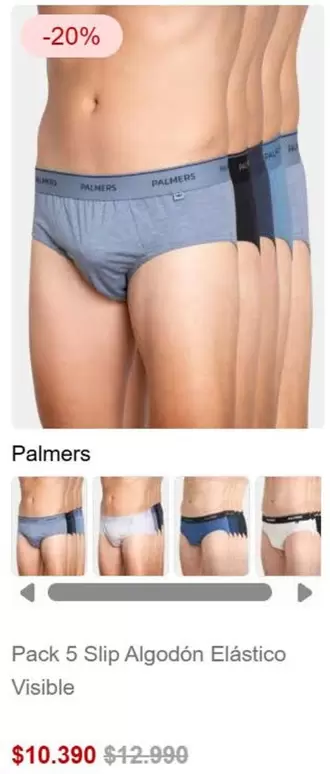 Palmer - Pack 5 Slip Algodon Elástico Visible