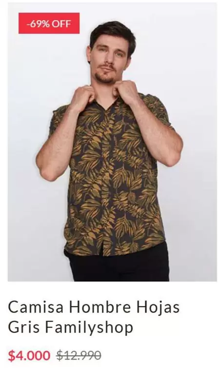 Camisa Hombre Hojas Gris Familyshop