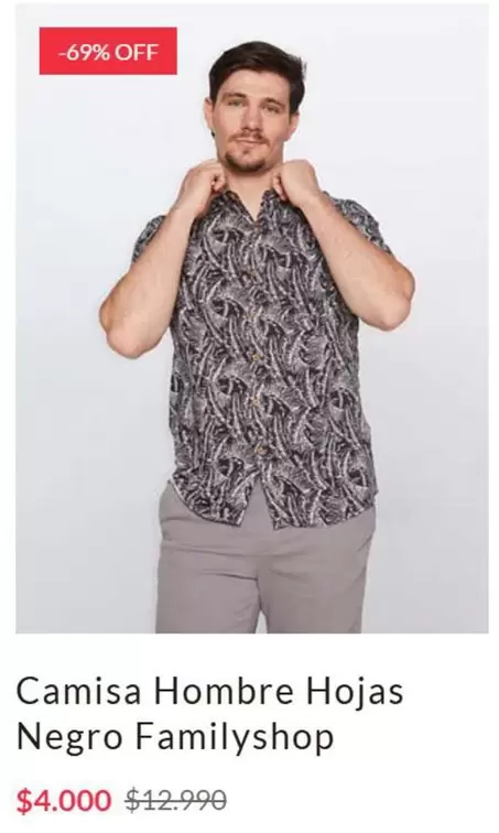 Camisa Hombre Hojas Negro Familyshop